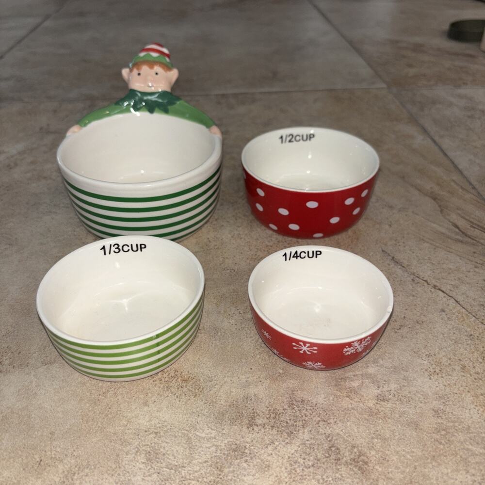 Christmasā Elf Nesting Measuring Cups Earthenware Ceramic